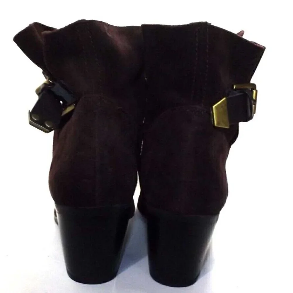 Franco Sarto Monument Burgundy Suede Slip On Buckle Ankle Boots Size 9M